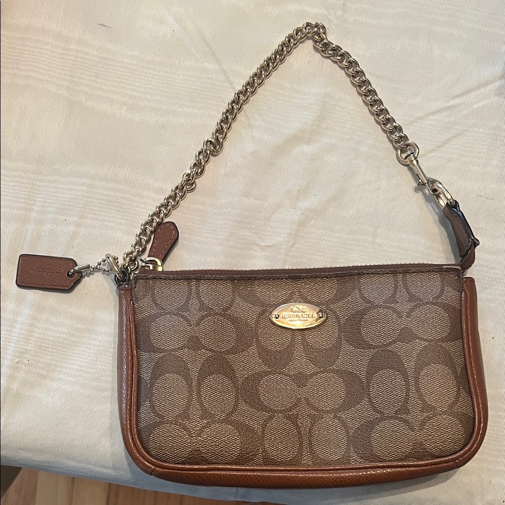 Coach Brown Signature Wristlet with Chain